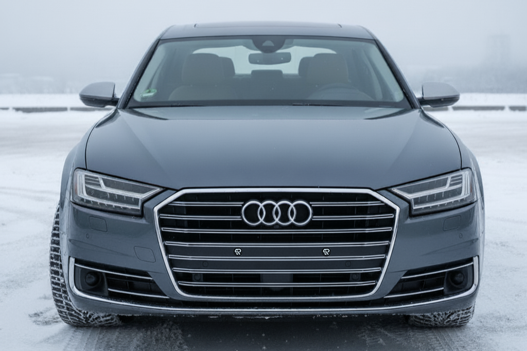 Audi L8 clean bumper snow road with SleemPlate Pucks